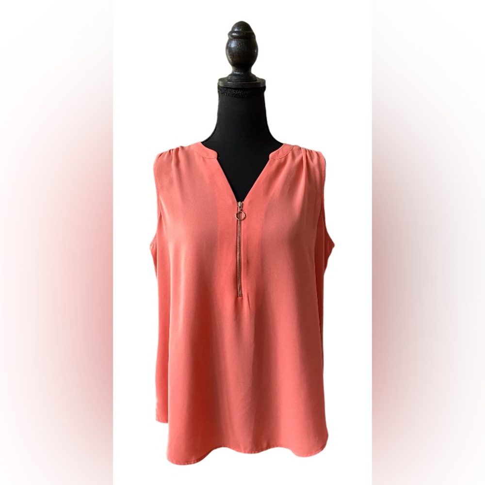Apt. 9: Peach Pink V Neck Blouse with Zipper Opening